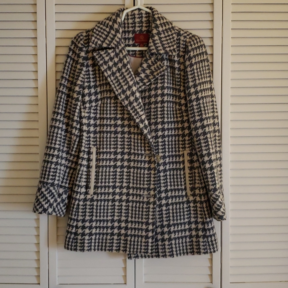 Cohn Haan Houndstooth Wool Pea Coat Size 2
